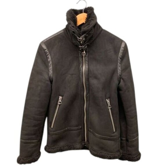 H&M Jackets & Blazers - H&M Sherpa Faux Fur Lined Suede Jacket Women’s XS Black‎ Cozy Winter Coat